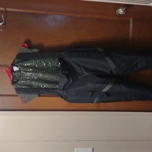 Weissman dance jazz outfit sequin bodysuit strappy suspender overall pants LC lg